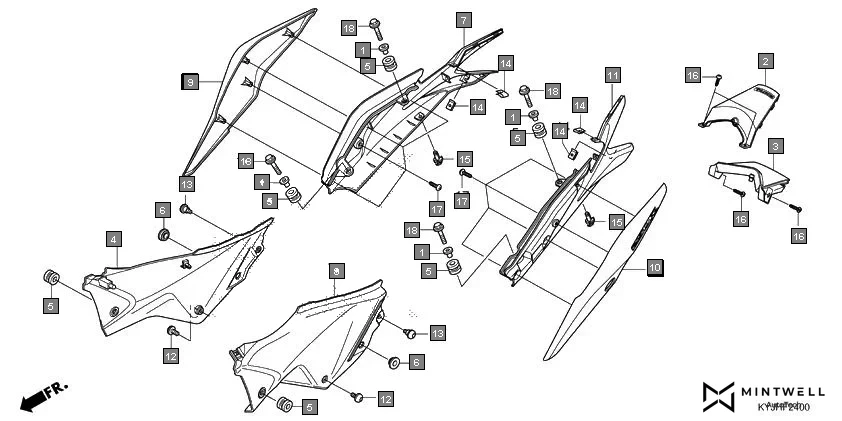F-24 SIDE COVER/REAR COWL diagram showing 90683-GAZ-003