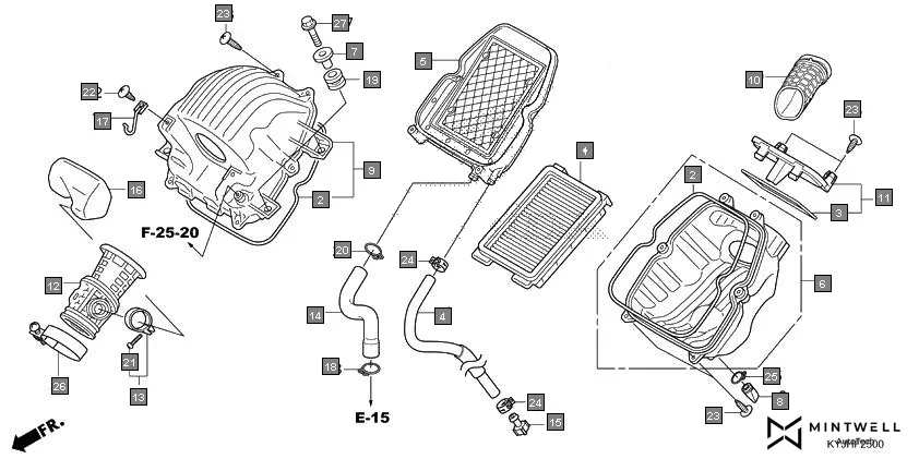 F-25 AIR CLEANER assembly diagram for HONDA CBR250R CBR250RAH