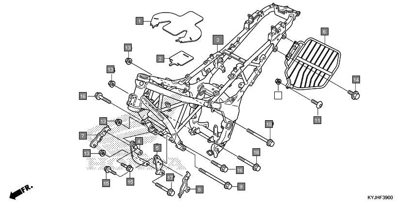 F-39 FRAME BODY/SARI GUARD diagram showing 17543-KYJ-900