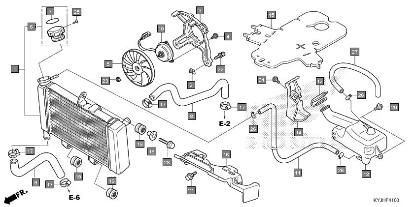 F-41 RADIATOR assembly diagram for HONDA CBR250R CBR250RJ