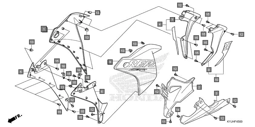 F-45 MIDDLE COWL/UNDER COWL diagram showing 64400-KYJ-H80ZG