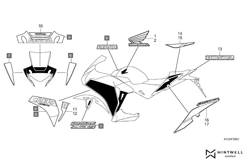 F-50-1 MARK/STRIPE(3ID) assembly diagram for HONDA CBR250R CBR250RJ