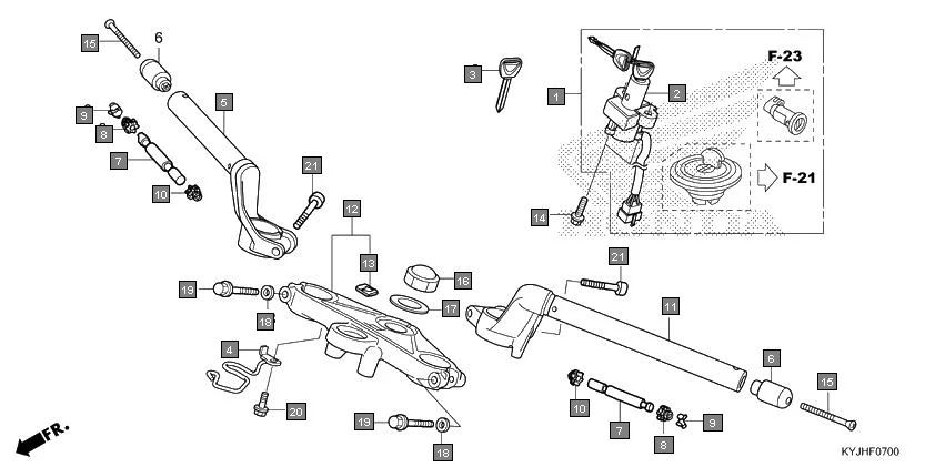 F-7 HANDLE PIPE/TOP BRIDGE diagram showing 53107-MJ0-000