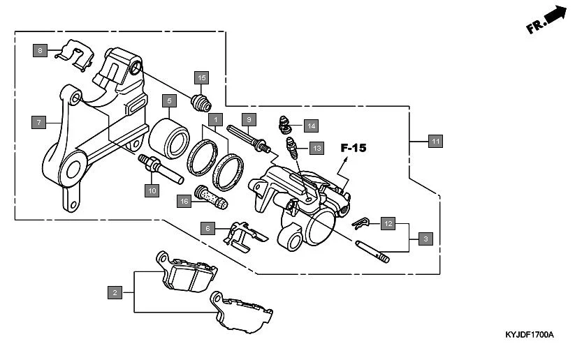 F-17 REAR BRAKE CALIPER(CBR250R) assembly diagram for HONDA CBR250R CBR250RB