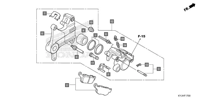 F-17 REAR BRAKE CALIPER(CBR250R) diagram showing 06435-KYJ-711