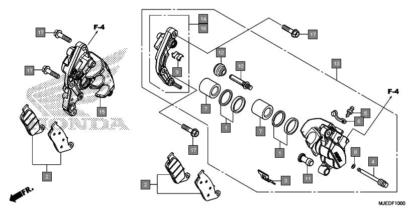 F-10 FRONT BRAKE CALIPER assembly diagram for HONDA CBR650F CBR650FAG