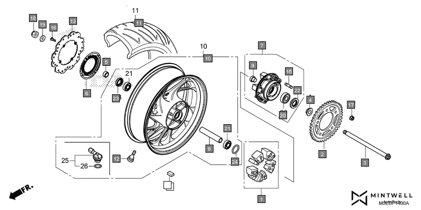 F-14 REAR WHEEL assembly diagram for HONDA CBR650F CBR650FAG