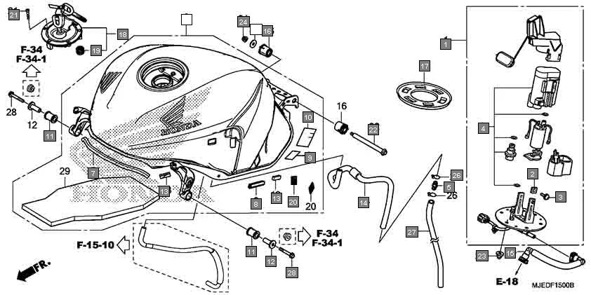F-15 FUEL TANK assembly diagram for HONDA CBR650F CBR650FAG