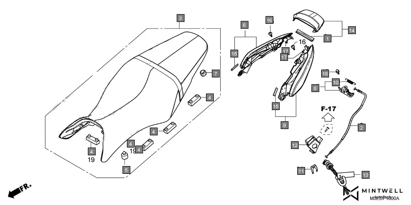 F-16 SEAT/REAR COWL assembly diagram for HONDA CBR650F CBR650FAG