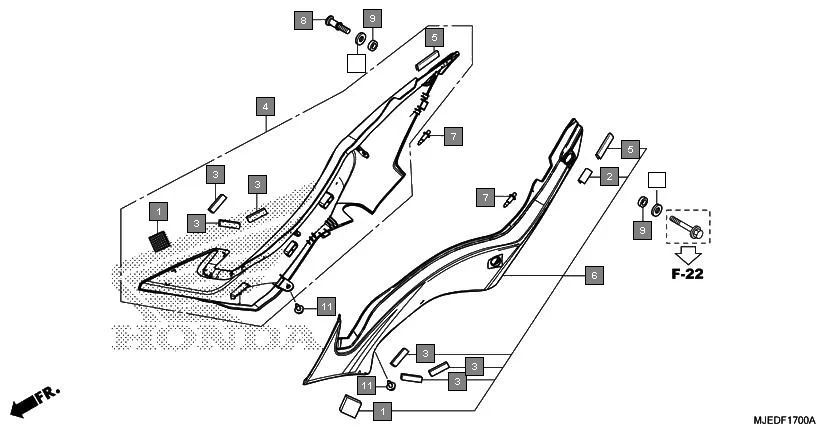 F-17 SIDE COVER assembly diagram for HONDA CBR650F CBR650FAG