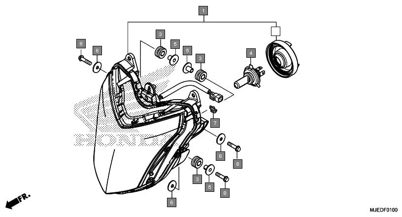 F-1 HEADLIGHT assembly diagram for HONDA CBR650F CBR650FAG