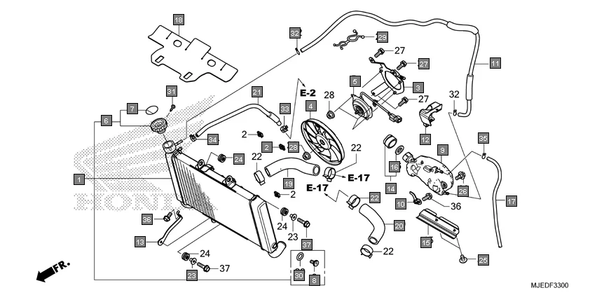 F-33 RADIATOR assembly diagram for HONDA CBR650F CBR650FAG