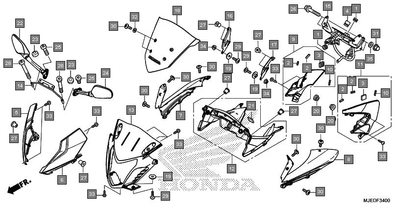 F-34 UPPER COWL diagram showing 90101-GBL-000