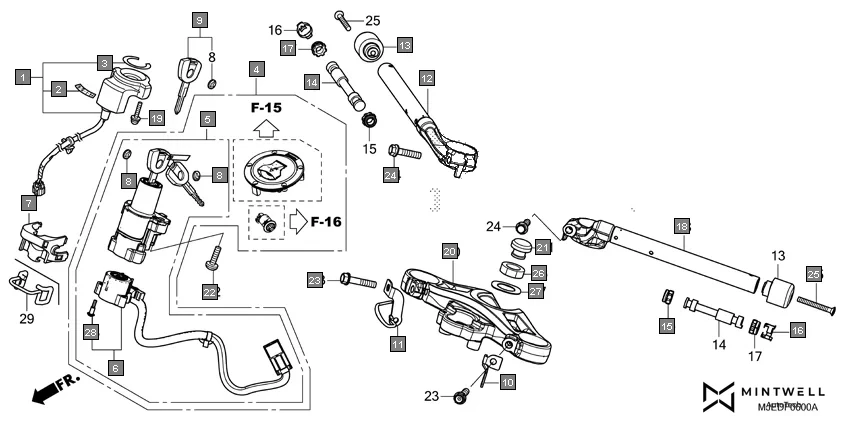 F-6 HANDLE PIPE/TOP BRIDGE assembly diagram for HONDA CBR650F CBR650FAG