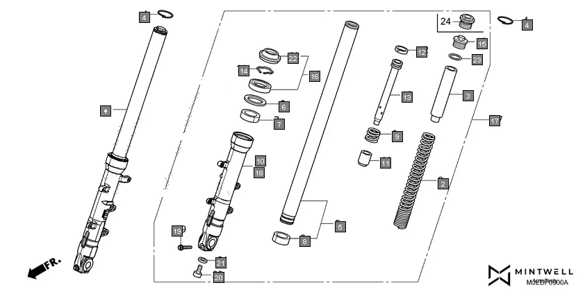 F-9 FRONT FORK diagram showing 51414-MFJ-A51