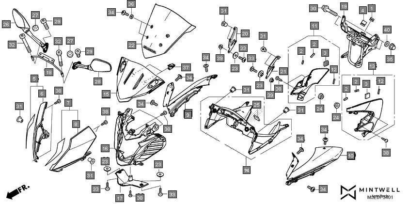 F-34-1 UPPER COWL(CBR650FAJ) diagram showing 90133-MJE-D00