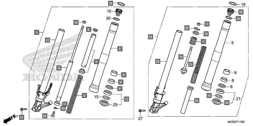 F-11 FRONT FORK assembly diagram for HONDA CBR650R CBR650RAL
