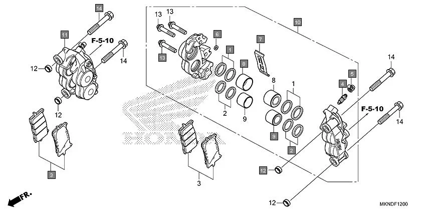 F-12 FRONT BRAKE CALIPER assembly diagram for HONDA CBR650R CBR650RAL