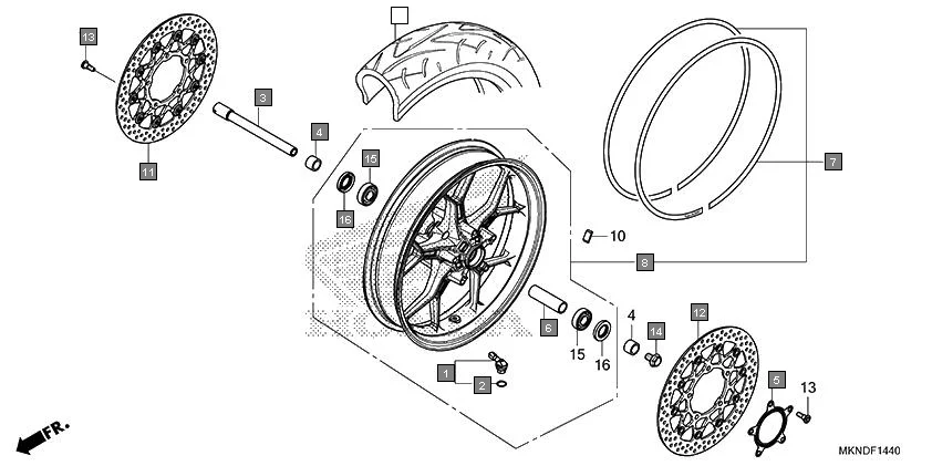 F-14-40 FRONT WHEEL assembly diagram for HONDA CBR650R CBR650RAL