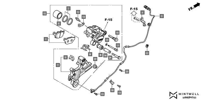 F-17 REAR BRAKE CALIPER assembly diagram for HONDA CBR650R CBR650RAL