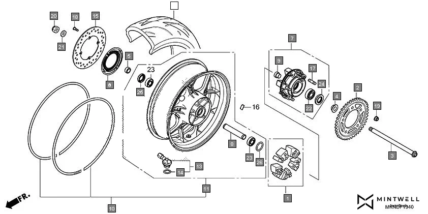 F-19-40 REAR WHEEL assembly diagram for HONDA CBR650R CBR650RAL