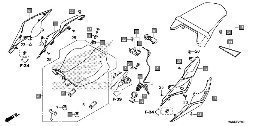 F-23 SEAT/REAR COWL assembly diagram for HONDA CBR650R CBR650RAL
