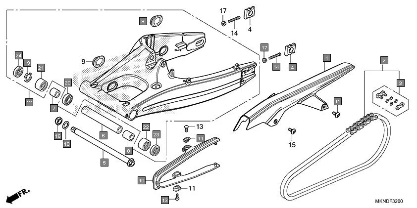 F-32 SWINGARM assembly diagram for HONDA CBR650R CBR650RAL