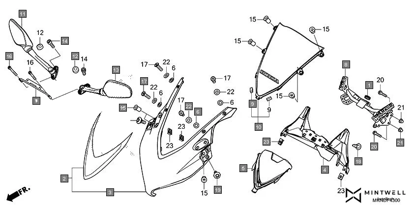 F-43 UPPER COWL assembly diagram for HONDA CBR650R CBR650RAL