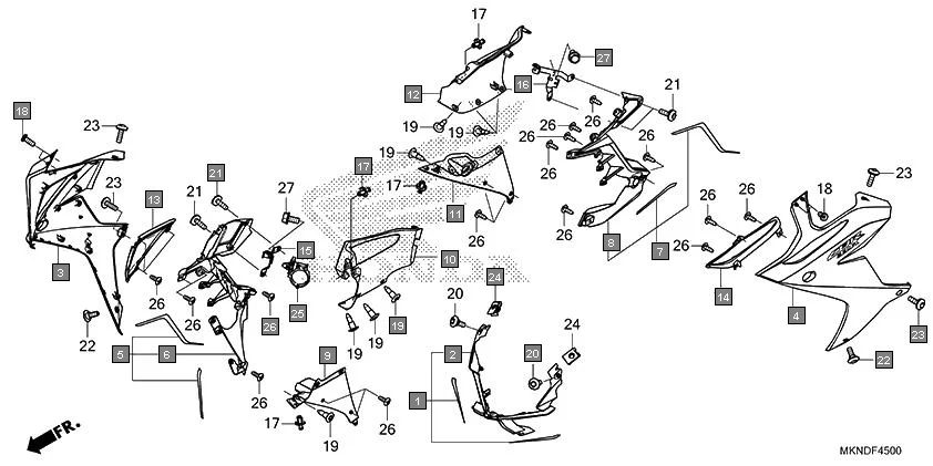 F-45 MIDDLE COWL assembly diagram for HONDA CBR650R CBR650RAL