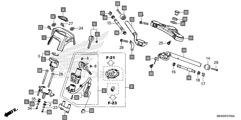 F-7 HANDLE PIPE/TOP BRIDGE assembly diagram for HONDA CBR650R CBR650RAL