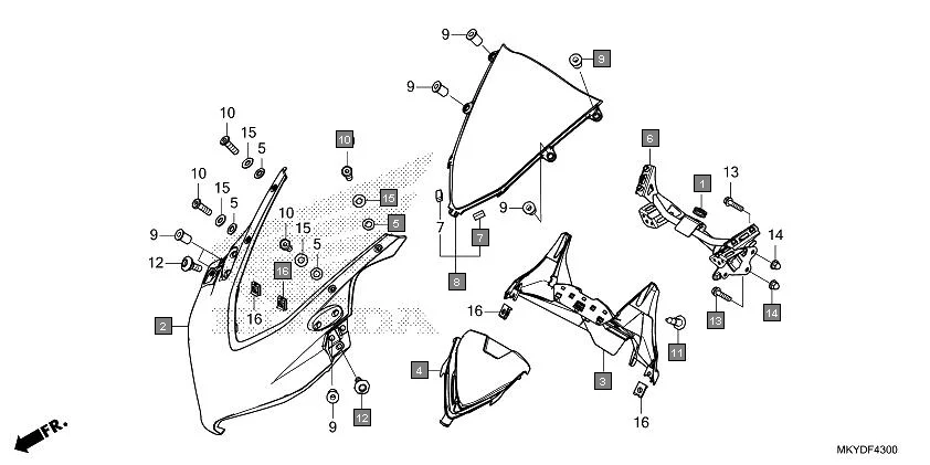 F-43 UPPER COWL assembly diagram for HONDA CBR650R CBR650RAN