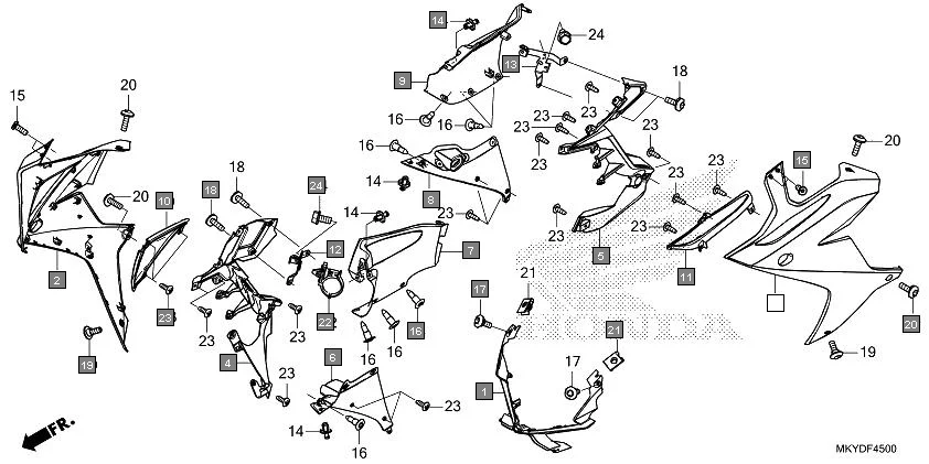 F-45 MIDDLE COWL diagram showing 64232-MKN-D10