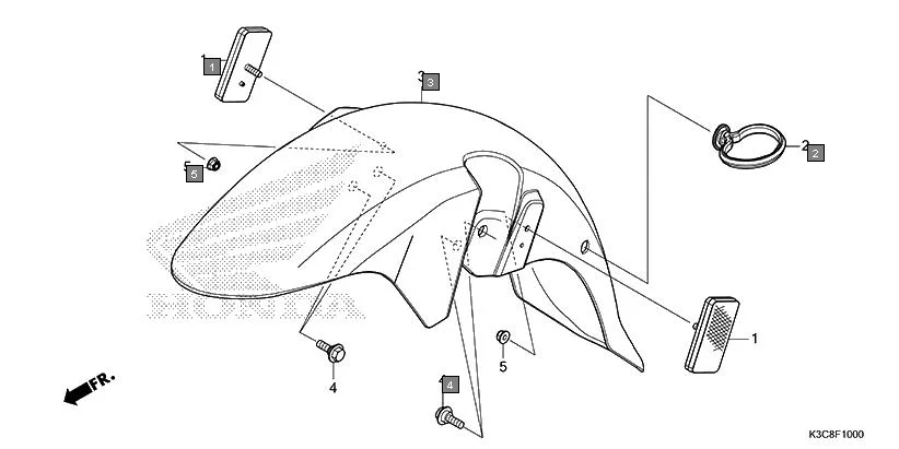 F-10 FRONT FENDER assembly diagram for HONDA Shine100 DX CD100RNT