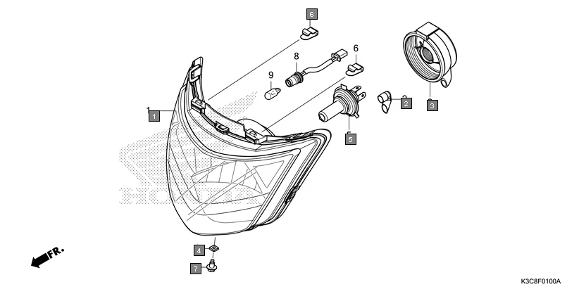 F-1 HEADLIGHT assembly diagram for HONDA Shine100 DX CD100RNT
