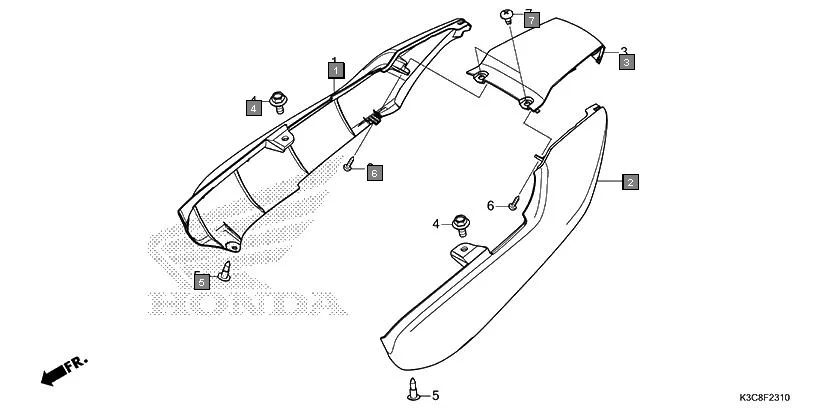 F-23-10 REAR COWL assembly diagram for HONDA Shine100 DX CD100RNT