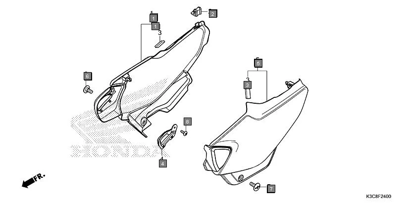 F-24 SIDE COVER assembly diagram for HONDA Shine100 DX CD100RNT