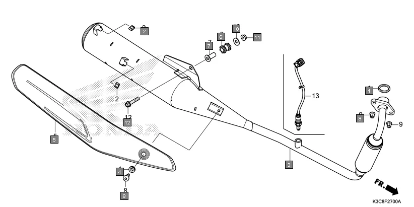 F-27 EXHAUST MUFFLER assembly diagram for HONDA Shine100 DX CD100RNT
