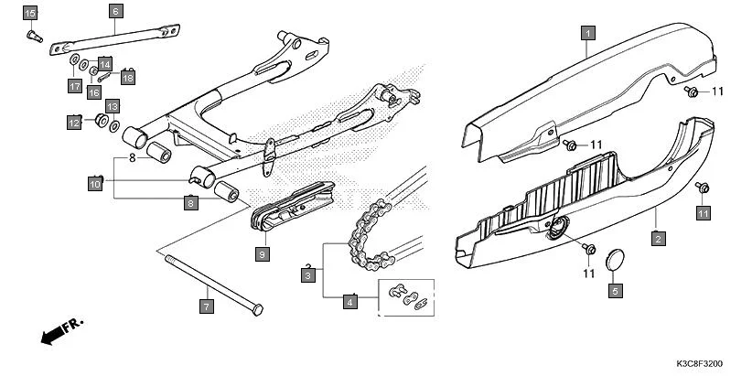 F-32 SWINGARM assembly diagram for HONDA Shine100 DX CD100RNT