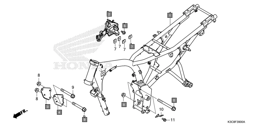 F-39 FRAME BODY assembly diagram for HONDA Shine100 DX CD100RNT