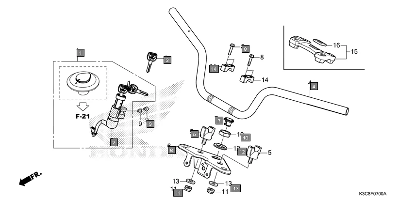 F-7 HANDLE PIPE/TOP BRIDGE assembly diagram for HONDA Shine100 DX CD100RNT