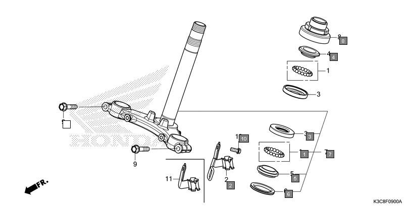 F-9 STEERING STEM assembly diagram for HONDA Shine100 DX CD100RNT