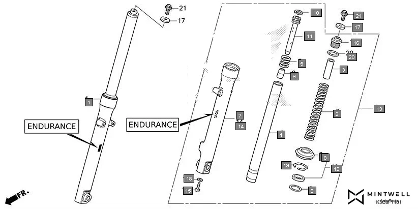 F-11-1 FRONT FORK(ENDURANCE) assembly diagram for HONDA Shine100 DX CD100RNT