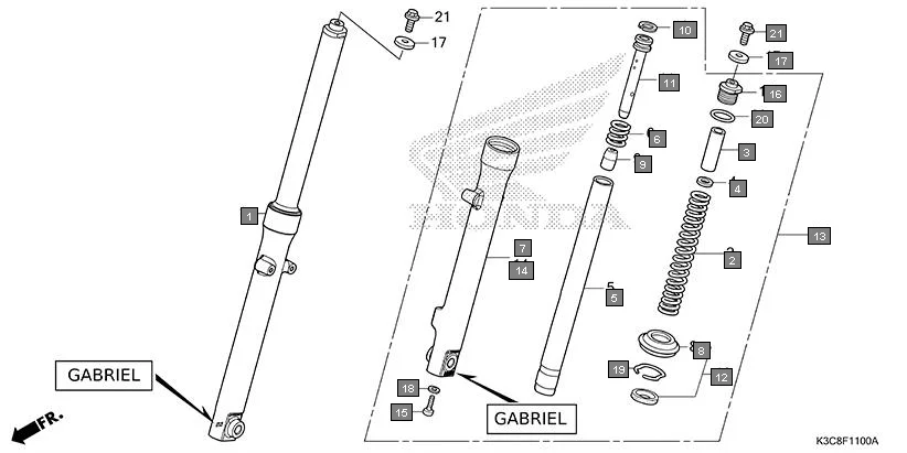F-11 FRONT FORK(GABRIEL) assembly diagram for HONDA Shine100 DX CD100RNT