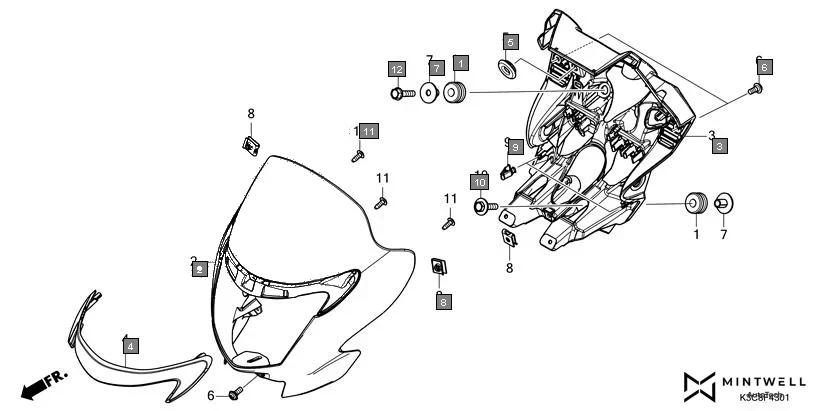 F-43-1 FRONT VISOR(CD100RNT) assembly diagram for HONDA Shine100 DX CD100RNT
