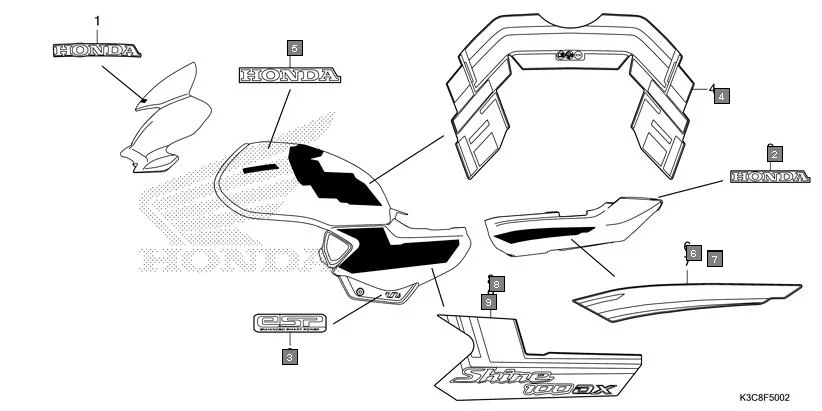 F-50-2 STRIPE/MARK(CD100RNT) assembly diagram for HONDA Shine100 DX CD100RNT