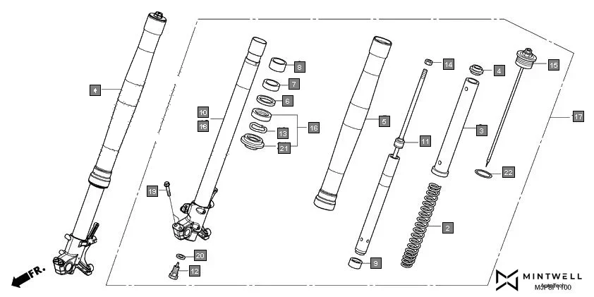 F-11 FRONT FORK assembly diagram for HONDA Africa Twin CRF1000DH