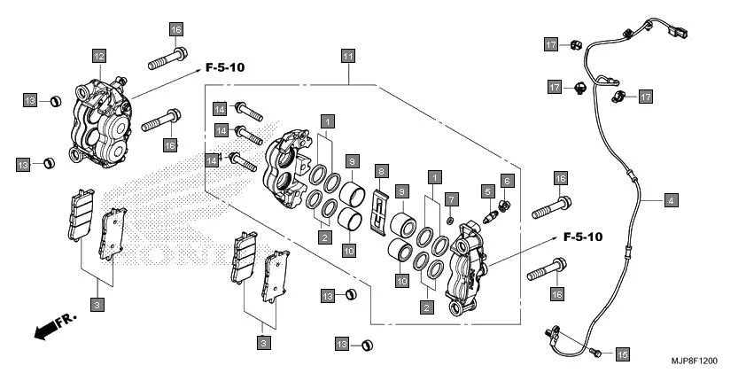F-12 FRONT BRAKE CALIPER diagram showing 90104-MJP-G51