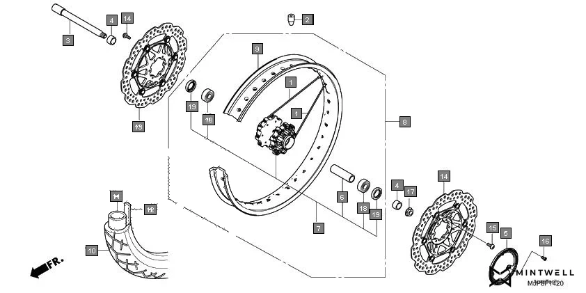 F-14-20 FRONT WHEEL assembly diagram for HONDA Africa Twin CRF1000DH