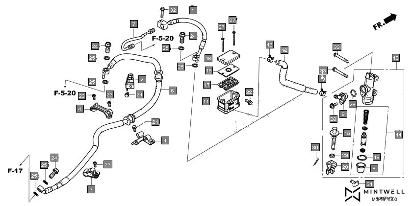F-15 REAR BRAKE MASTER CYLINDER assembly diagram for HONDA Africa Twin CRF1000DH