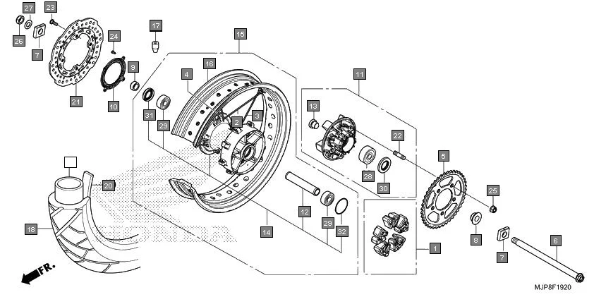 F-19-20 REAR WHEEL diagram showing 06420-MJP-G51